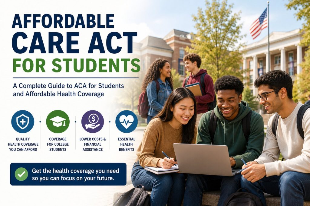 Affordable Care Act for Students – diverse college students exploring health insurance coverage with Simple Insured
