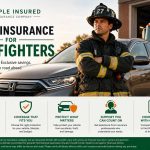 Firefighter standing beside a red sedan with auto insurance coverage highlights and discount features for firefighters.