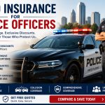 Auto insurance for police officers with a police patrol car showing coverage options and available insurance discounts