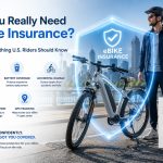 eBike insurance coverage usa illustration showing theft protection, battery coverage, accidental damage, liability insurance, and GPS tracking for electric bikes.